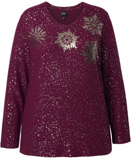 Ulla Popken Metallic Print Extra Soft Christmas Sweatshirt Dark Wine Red - Naisten hupparit ja collegepaidat isot koot - 