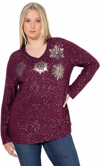 Ulla Popken Metallic Print Extra Soft Christmas Sweatshirt Dark Wine Red - Naisten hupparit ja collegepaidat isot koot - 