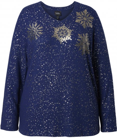 Ulla Popken Metallic Print Extra Soft Christmas Sweatshirt Ink Blue - Naisten hupparit ja collegepaidat isot koot - 