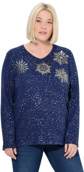 Ulla Popken Metallic Print Extra Soft Christmas Sweatshirt Ink Blue - Naisten hupparit ja collegepaidat isot koot - 