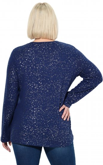 Ulla Popken Metallic Print Extra Soft Christmas Sweatshirt Ink Blue - Naisten hupparit ja collegepaidat isot koot - 