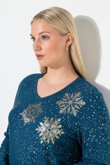Ulla Popken Metallic Print Extra Soft Christmas Sweatshirt Petrol - Ulla Popken - Ulla Popken plus-size-vaatteet