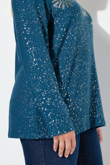 Ulla Popken Metallic Print Extra Soft Christmas Sweatshirt Petrol - Ulla Popken - Ulla Popken plus-size-vaatteet