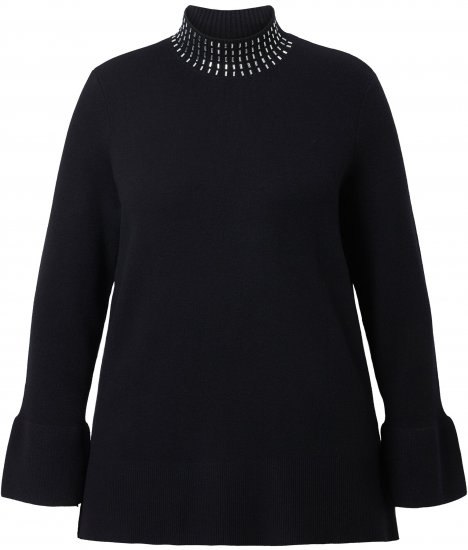 Ulla Popken Flared Sleeve Turtleneck Sweater Black - Naisten hupparit ja collegepaidat isot koot - 