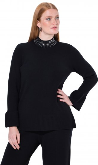 Ulla Popken Flared Sleeve Turtleneck Sweater Black - Naisten hupparit ja collegepaidat isot koot - 