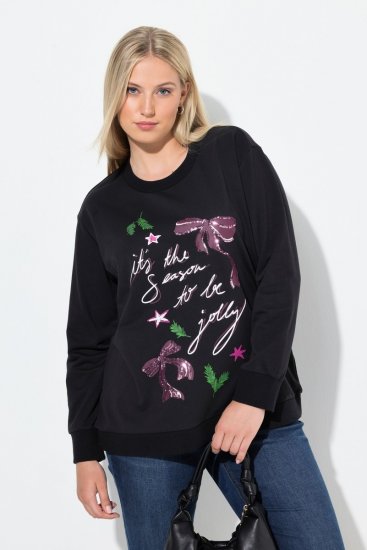 Ulla Popken Sparkling Sequin Bows Christmas Sweatshirt Black - Naisten hupparit ja collegepaidat isot koot - Mukavat collegepaidat, huput ja neuleet