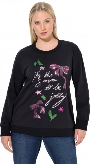 Ulla Popken Sparkling Sequin Bows Christmas Sweatshirt Black - Naisten hupparit ja collegepaidat isot koot - 