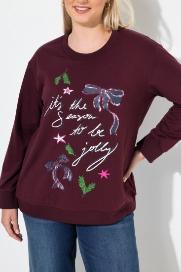 Ulla Popken Sparkling Sequin Bows Christmas Sweatshirt Plum - Naisten hupparit ja collegepaidat isot koot - Mukavat collegepaidat, huput ja neuleet