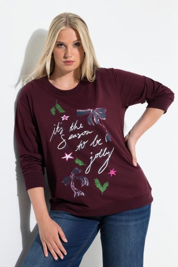 Ulla Popken Sparkling Sequin Bows Christmas Sweatshirt Plum - Naisten hupparit ja collegepaidat isot koot - Mukavat collegepaidat, huput ja neuleet