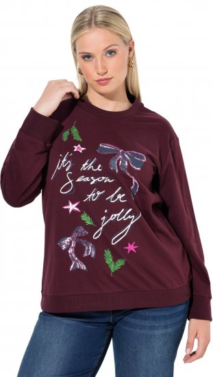 Ulla Popken Sparkling Sequin Bows Christmas Sweatshirt Plum - Naisten hupparit ja collegepaidat isot koot - 