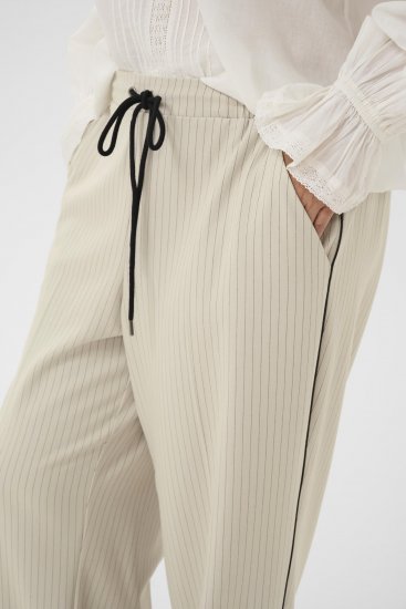 Kaffe Curve Sirana Pants Beige Melange/Black Stripe - Kangashousut - 