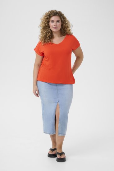 Kaffe Curve Jena V-Neck T-Shirt Grenadine Red - T-paidat - 