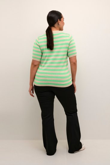 Kaffe Curve Lizzy Raidallinen neulepusero Höyhenharmaa meleerattu/Vihreä - Painetut T-paidat naisille - 