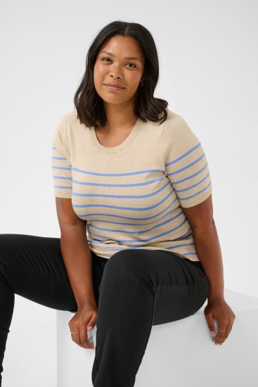 Kaffe Curve Lizzy Raidallinen neulepusero Beige/Sininen - Painetut T-paidat naisille - 