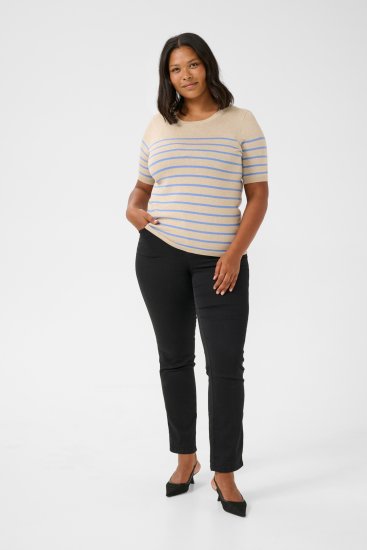 Kaffe Curve Lizzy Raidallinen neulepusero Beige/Sininen - Painetut T-paidat naisille - 