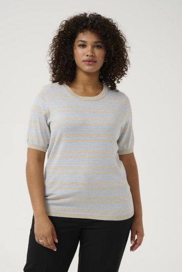 Kaffe Curve Lizzy Raidallinen neulepusero Beige/Pehmeä sininen - Painetut T-paidat naisille - 