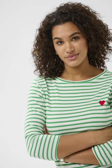 Kaffe Curve Lia Boatneck 3/4 T-Shirt Chalk/Bright Green - Naisten paidat ja topit isot koot - 