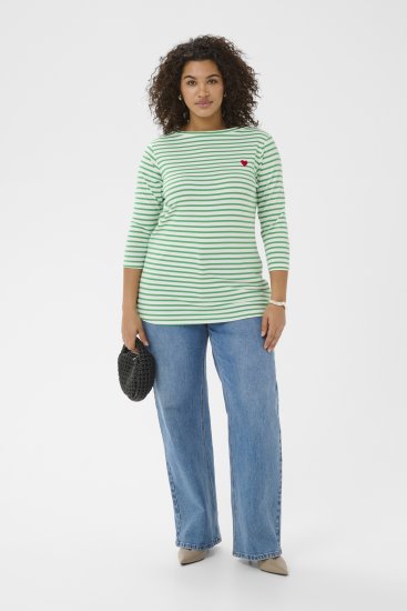 Kaffe Curve Lia Boatneck 3/4 T-Shirt Chalk/Bright Green - Naisten paidat ja topit isot koot - 