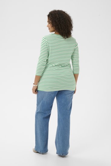 Kaffe Curve Lia Boatneck 3/4 T-Shirt Chalk/Bright Green - Naisten paidat ja topit isot koot - 