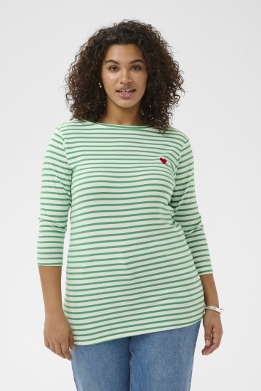 Kaffe Curve Lia Boatneck 3/4 T-Shirt Chalk/Bright Green - Naisten paidat ja topit isot koot - 