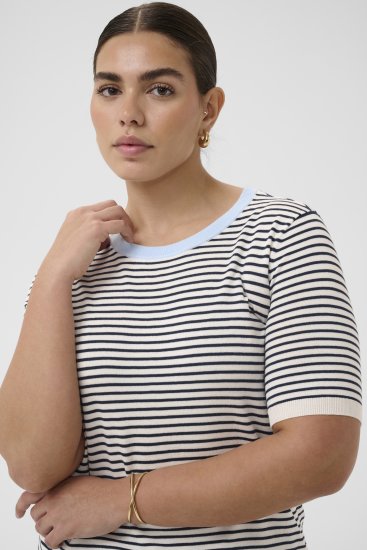 Kaffe Curve Lizzy Knit T-Shirt Chalk/Midnight Fine Stripe - T-paidat - 