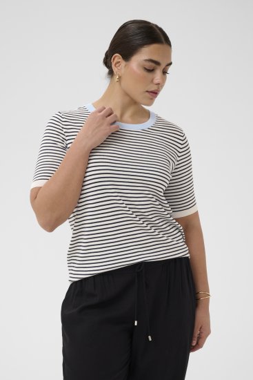 Kaffe Curve Lizzy Knit T-Shirt Chalk/Midnight Fine Stripe - T-paidat - 