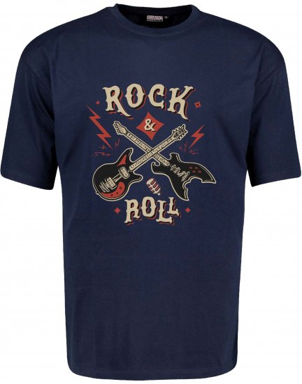 Adamo Rock and Roll Comfort Fit T-Shirt Navy - Isojen miesten t-paidat painatuksella - Isojen miesten t-paidat painatuksella