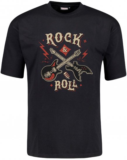 Adamo Rock and Roll Comfort Fit T-Shirt Black - Isojen miesten t-paidat painatuksella - Isojen miesten t-paidat painatuksella