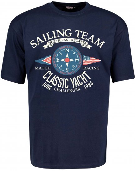 Adamo Sailing Comfort Fit T-Shirt Navy - Isojen miesten t-paidat painatuksella - Isojen miesten t-paidat painatuksella