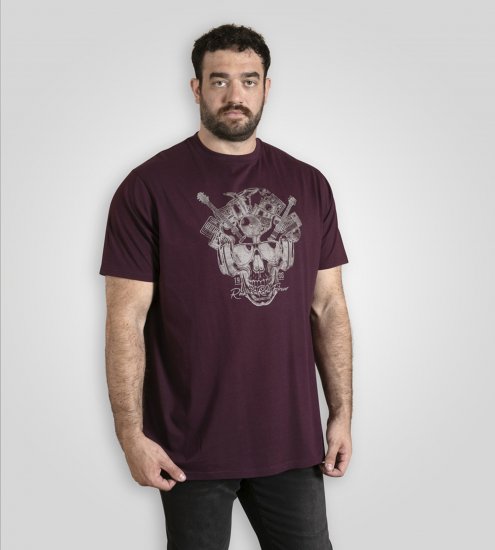 D555 Grimsby Rock n' Roll Skull Printed T-Shirt Burgundy - Isojen miesten t-paidat painatuksella - Isojen miesten t-paidat painatuksella