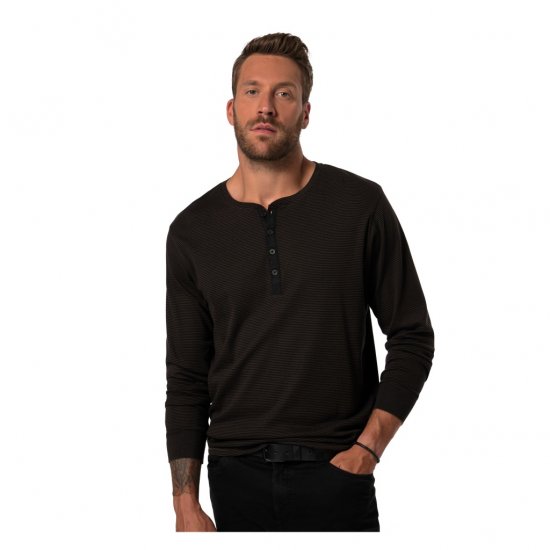 JP1880 T-Shirt Henley Long Sleeve Striped Brown TALL - MIESTEN VAATTEET MT-6XLT - Pitkien miesten vaatteet