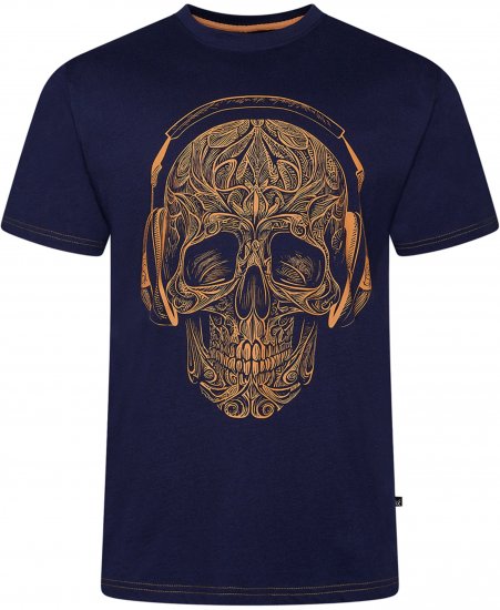 Kam Jeans 5795 Skull Printed T-Shirt Navy - Isojen miesten t-paidat painatuksella - Isojen miesten t-paidat painatuksella