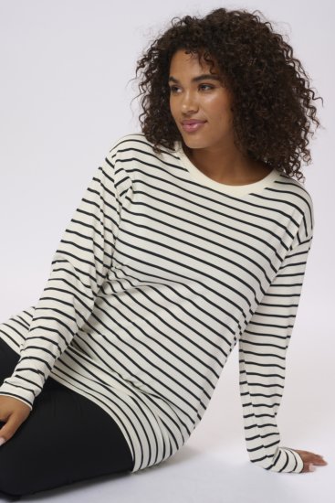 Kaffe Curve Winni Pitkähihainen T-paita Raidallinen Musta / Antiikinvalkoinen - T-paidat - 