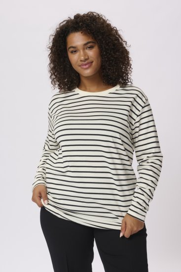 Kaffe Curve Winni Pitkähihainen T-paita Raidallinen Musta / Antiikinvalkoinen - T-paidat - 