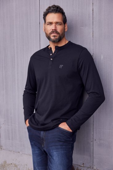 JP1880 Henley T-Shirt Long Sleeve Black TALL - MIESTEN VAATTEET MT-6XLT - Pitkien miesten vaatteet