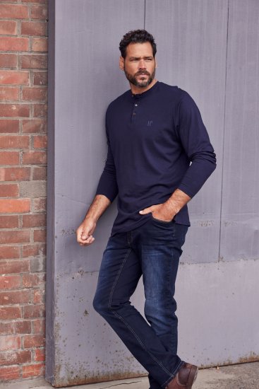 JP1880 Henley T-Shirt Long Sleeve Dark Navy TALL - MIESTEN VAATTEET MT-6XLT - Pitkien miesten vaatteet