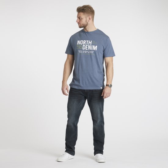 North Latitude Denim Printed T-Shirt Blue Melange TALL - TALL T-paidat - T-paidat pitkille miehille 