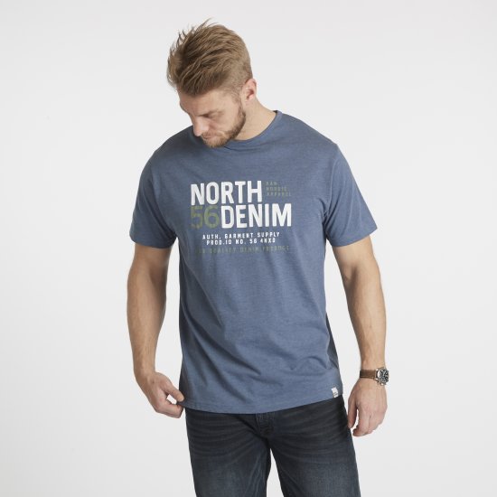 North Latitude Denim Printed T-Shirt Blue Melange TALL - TALL T-paidat - T-paidat pitkille miehille 