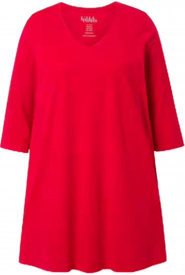 Ulla Popken V-Neck Swing A-line Hem Cotton Knit Tunic Salsa Red - T-paidat - 