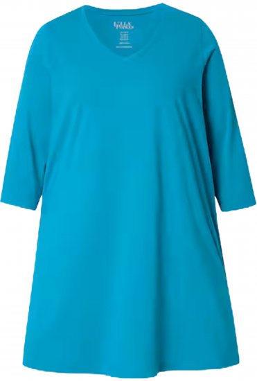 Ulla Popken V-Neck Swing A-line Hem Cotton Knit Tunic Cerulean - T-paidat - 