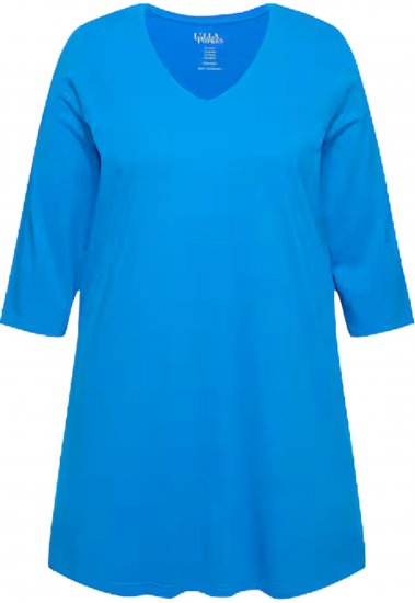 Ulla Popken V-Neck Swing A-line Hem Cotton Knit Tunic Azure - T-paidat - 