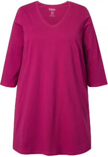 Ulla Popken V-Neck Swing A-line Hem Cotton Knit Tunic Magnolia Red - T-paidat - 