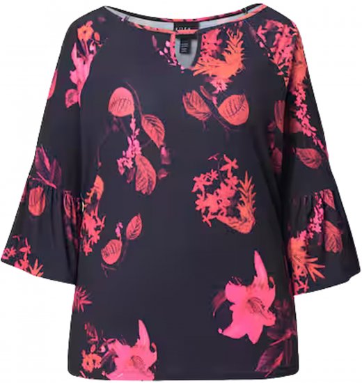 Ulla Popken Botanical Print Cold Shoulder Top Black - T-paidat - 