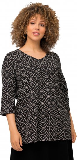 Ulla Popken 3/4 Sleeve Geometric Graphic Tee Black - T-paidat - 