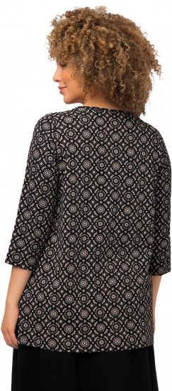 Ulla Popken 3/4 Sleeve Geometric Graphic Tee Black - T-paidat - 