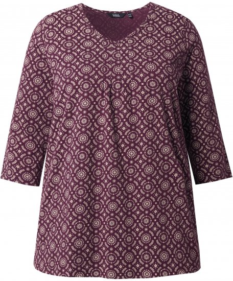 Ulla Popken 3/4 Sleeve Geometric Graphic Tee Plum - T-paidat - 
