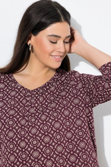 Ulla Popken 3/4 Sleeve Geometric Graphic Tee Plum - T-paidat - Naisten t-paidat