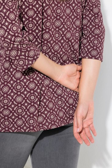 Ulla Popken 3/4 Sleeve Geometric Graphic Tee Plum - T-paidat - Naisten t-paidat