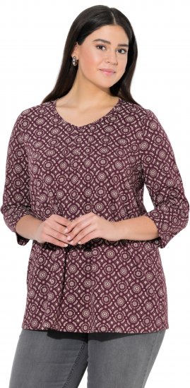 Ulla Popken 3/4 Sleeve Geometric Graphic Tee Plum - T-paidat - 