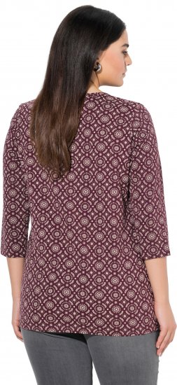 Ulla Popken 3/4 Sleeve Geometric Graphic Tee Plum - T-paidat - 